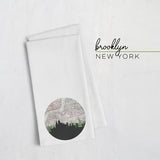 Brooklyn New York city skyline with vintage Brooklyn map - Tea Towel - City Map Skyline