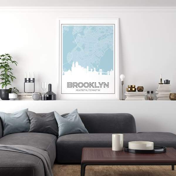 Brooklyn New York skyline and map - 5x7 Unframed Print / LightBlue - City Map and Skyline