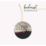 Bucharest city skyline with vintage Bucharest map - Ornament - City Map Skyline