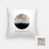 Budapest city skyline with vintage Budapest map - Pillow | Square - City Map Skyline