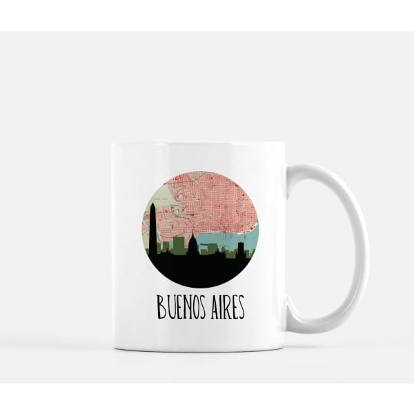 Buenos Aires Argentina city skyline with vintage Buenos Aires map - Mug | 11 oz - City Map Skyline
