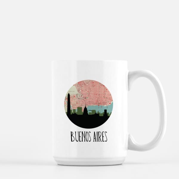 Buenos Aires Argentina city skyline with vintage Buenos Aires map - Mug | 15 oz - City Map Skyline