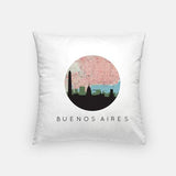 Buenos Aires Argentina city skyline with vintage Buenos Aires map - Pillow | Square - City Map Skyline
