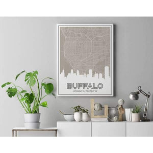 Buffalo New York skyline and map - 5x7 Unframed Print / Tan - Road Map and Skyline