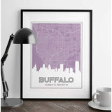 Buffalo New York skyline and map - 5x7 Unframed Print / Thistle - Road Map and Skyline