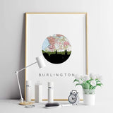 Burlington Vermont city skyline with vintage Burlington map - 5x7 Unframed Print - City Map Skyline