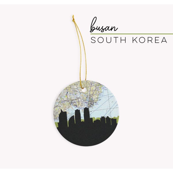 Busan South Korea city skyline with vintage Busan map - Ornament - City Map Skyline