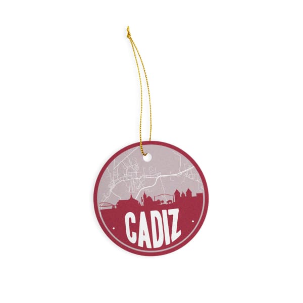 Cadiz Kentucky skyline and city map design | in multiple colors - Ornament / Maroon - City Road Maps