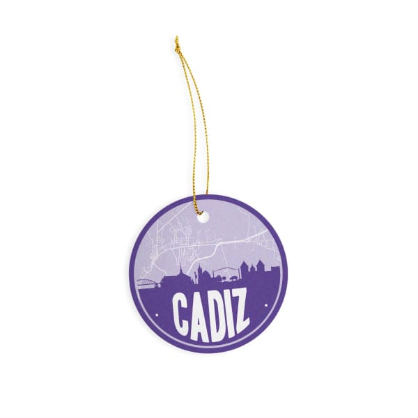 Cadiz Kentucky skyline and city map design | in multiple colors - Ornament / Purple - City Road Maps