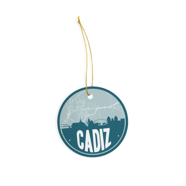 Cadiz Kentucky skyline and city map design | in multiple colors - Ornament / Teal - City Road Maps