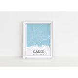 Cadiz Kentucky skyline and map art print with city coordinates - 5x7 Unframed Print / LightBlue - Road Map and Skyline