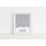 Cadiz Kentucky skyline and map art print with city coordinates - 5x7 Unframed Print / Silver - Road Map and Skyline