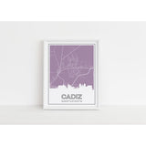 Cadiz Kentucky skyline and map art print with city coordinates - 5x7 Unframed Print / Thistle - Road Map and Skyline
