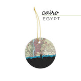 Cairo Egypt city skyline with vintage Cairo map - Ornament - City Map Skyline
