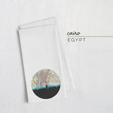 Cairo Egypt city skyline with vintage Cairo map - Tea Towel - City Map Skyline