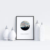 Calgary Alberta city skyline with vintage Calgary map - 5x7 Unframed Print - City Map Skyline