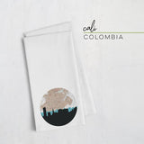 Cali Colombia city skyline with vintage Cali map - Tea Towel - City Map Skyline