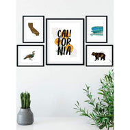 California state symbols gallery wall - Poppy, Quail, Grizzly Bear