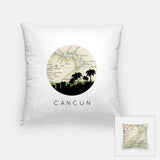 Cancun Mexico city skyline with vintage Cancun map - Pillow | Square - City Map Skyline