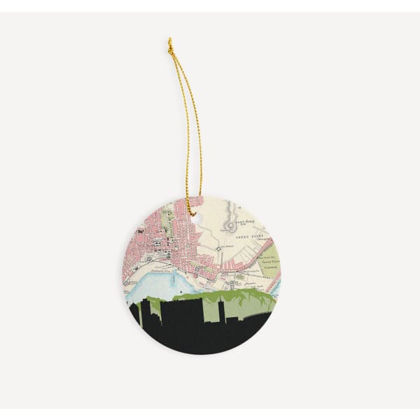 Cape Town South Africa city skyline with vintage Cape Town map - Ornament - City Map Skyline