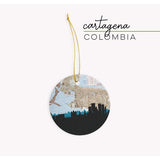 Cartagena Colombia city skyline with vintage Cartagena map - Ornament - City Map Skyline