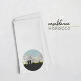 Casablanca Morocco city skyline with vintage Casablanca map - Tea Towel - City Map Skyline