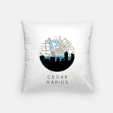 Cedar Rapids Iowa city skyline with vintage Cedar Rapids map - Pillow | Square - City Map Skyline