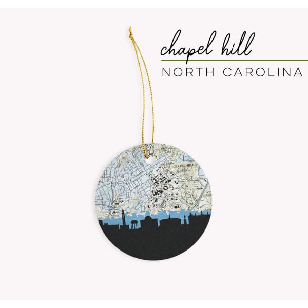 Chapel Hill North Carolina city skyline with vintage Chapel Hill map - Ornament - City Map Skyline