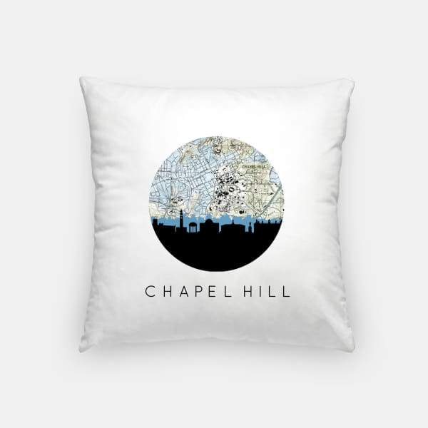Chapel Hill North Carolina city skyline with vintage Chapel Hill map - Pillow | Square - City Map Skyline