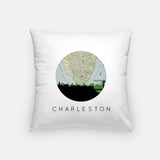 Charleston South Carolina city skyline with vintage Charleston map - Pillow | Square - City Map Skyline