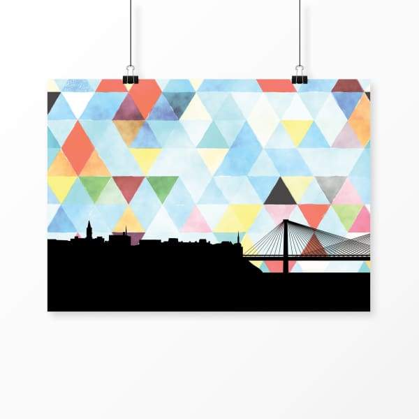 Charleston South Carolina geometric skyline - 5x7 Unframed Print / LightSkyBlue - Geometric Skyline