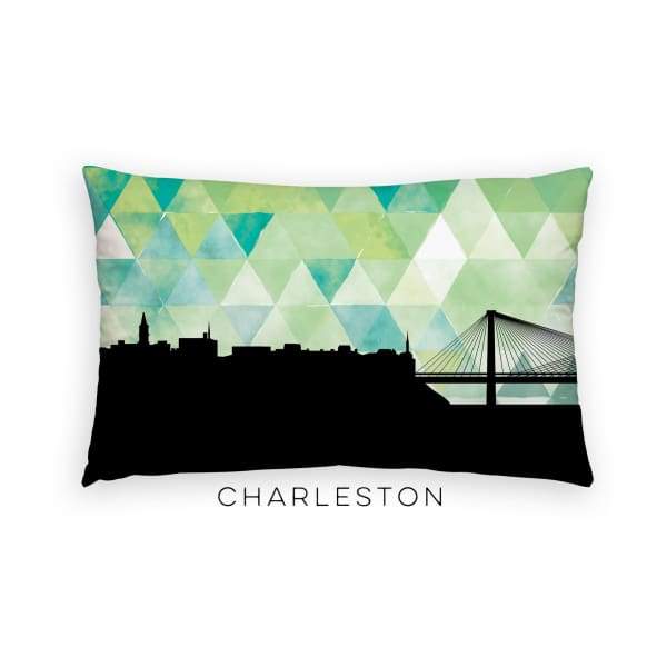 Charleston South Carolina geometric skyline - Pillow | Lumbar / Green - Geometric Skyline
