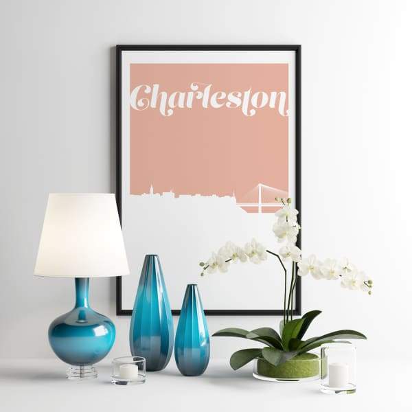 Charleston South Carolina retro inspired city skyline - 5x7 Unframed Print / MistyRose - Retro Skyline