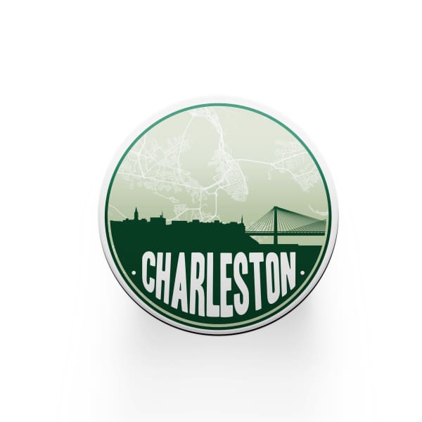 Charleston South Carolina skyline and city map design | in multiple colors - Coasters | Set of 2 / Green - City Road Maps