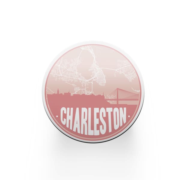 Charleston South Carolina skyline and city map design | in multiple colors - Coasters | Set of 2 / Pink - City Road Maps