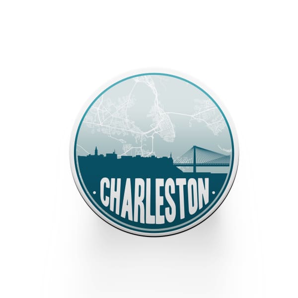 Charleston South Carolina skyline and city map design | in multiple colors - Coasters | Set of 2 / Teal - City Road Maps
