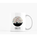 Charlotte North Carolina city skyline with vintage Charlotte map - Mug | 11 oz - City Map Skyline