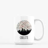Charlotte North Carolina city skyline with vintage Charlotte map - Mug | 15 oz - City Map Skyline