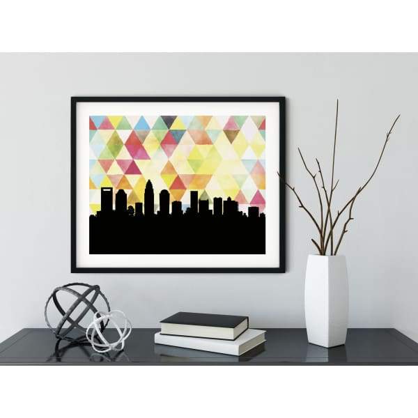 Charlotte North Carolina geometric skyline - 5x7 Unframed Print / Yellow - Geometric Skyline