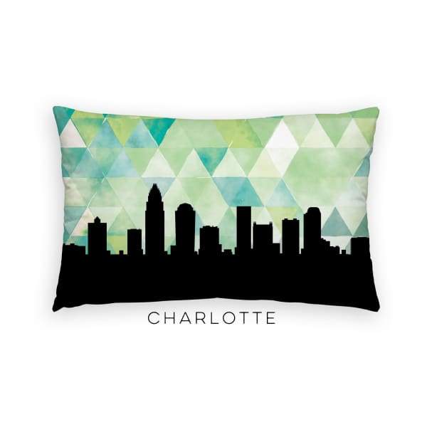 Charlotte North Carolina geometric skyline - Pillow | Lumbar / Green - Geometric Skyline