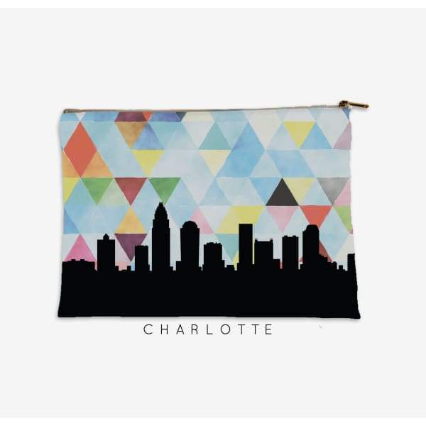 Charlotte North Carolina geometric skyline - Pouch | Small / LightSkyBlue - Geometric Skyline