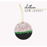 Chatham New Jersey city skyline with vintage Chatham New Jersey map - Ornament - City Map Skyline