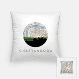 Chattanooga Tennessee city skyline with vintage Chattanooga map - Pillow | Square - City Map Skyline