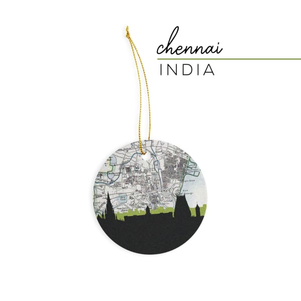 Chennai India city skyline with vintage Chennai map - City Map Skyline