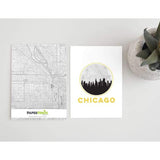 Chicago Illinois circle city skyline with Chicago map - City Map Circle