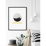Chicago Illinois circle city skyline with Chicago map - 5x7 Unframed Print - City Map Circle