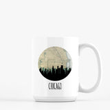 Chicago Illinois city skyline with vintage Chicago map - Mug | 15 oz - City Map Skyline