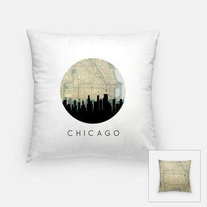 Chicago Illinois city skyline with vintage Chicago map - Pillow | Square - City Map Skyline