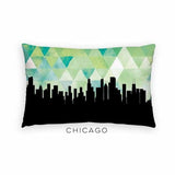 Chicago Illinois geometric skyline - Pillow | Lumbar / Green - Geometric Skyline
