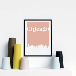 Chicago Illinois retro inspired city skyline - 5x7 Unframed Print / MistyRose - Retro Skyline